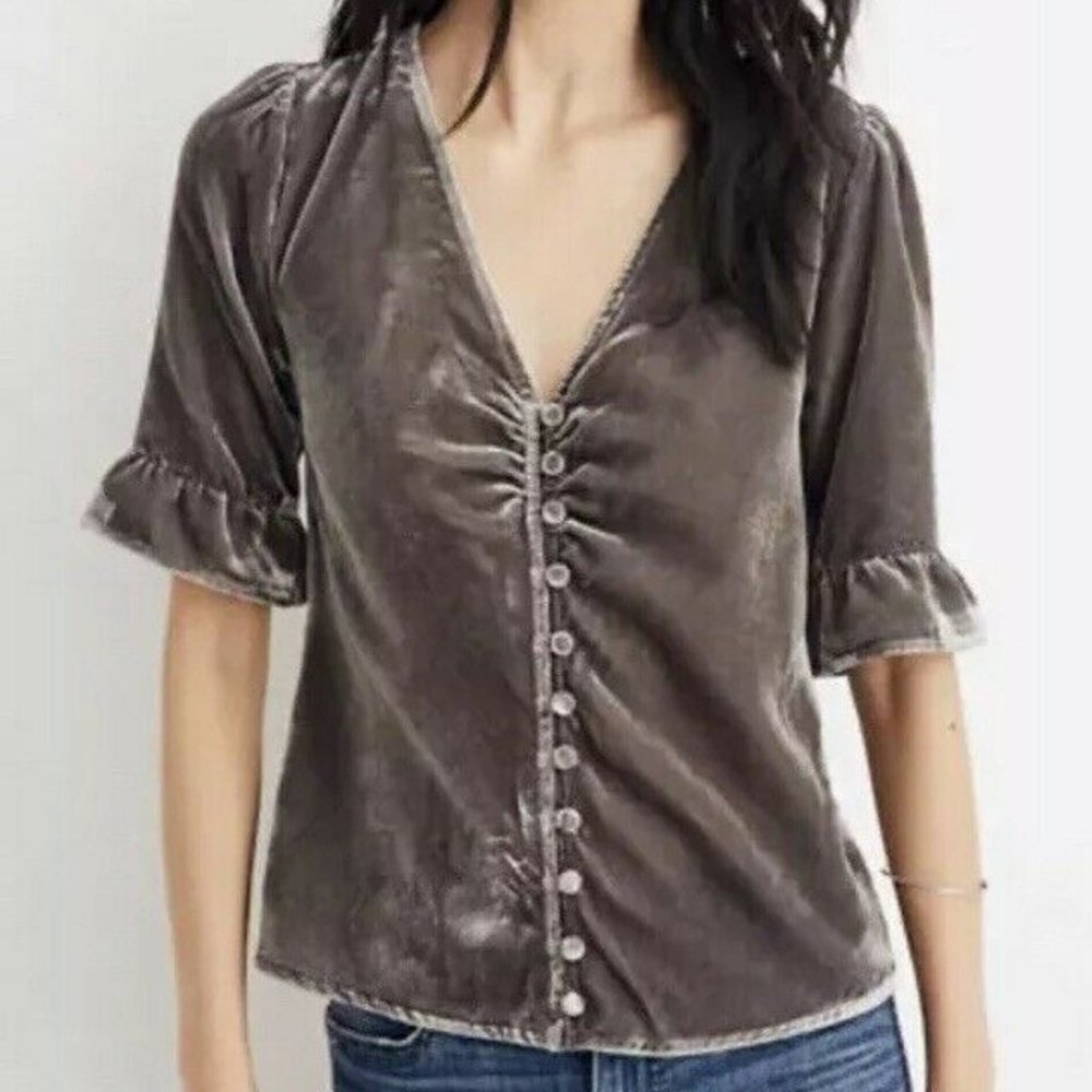 Madewell Velvet "Daylight" Top  Ruffle Sleeve sz 0